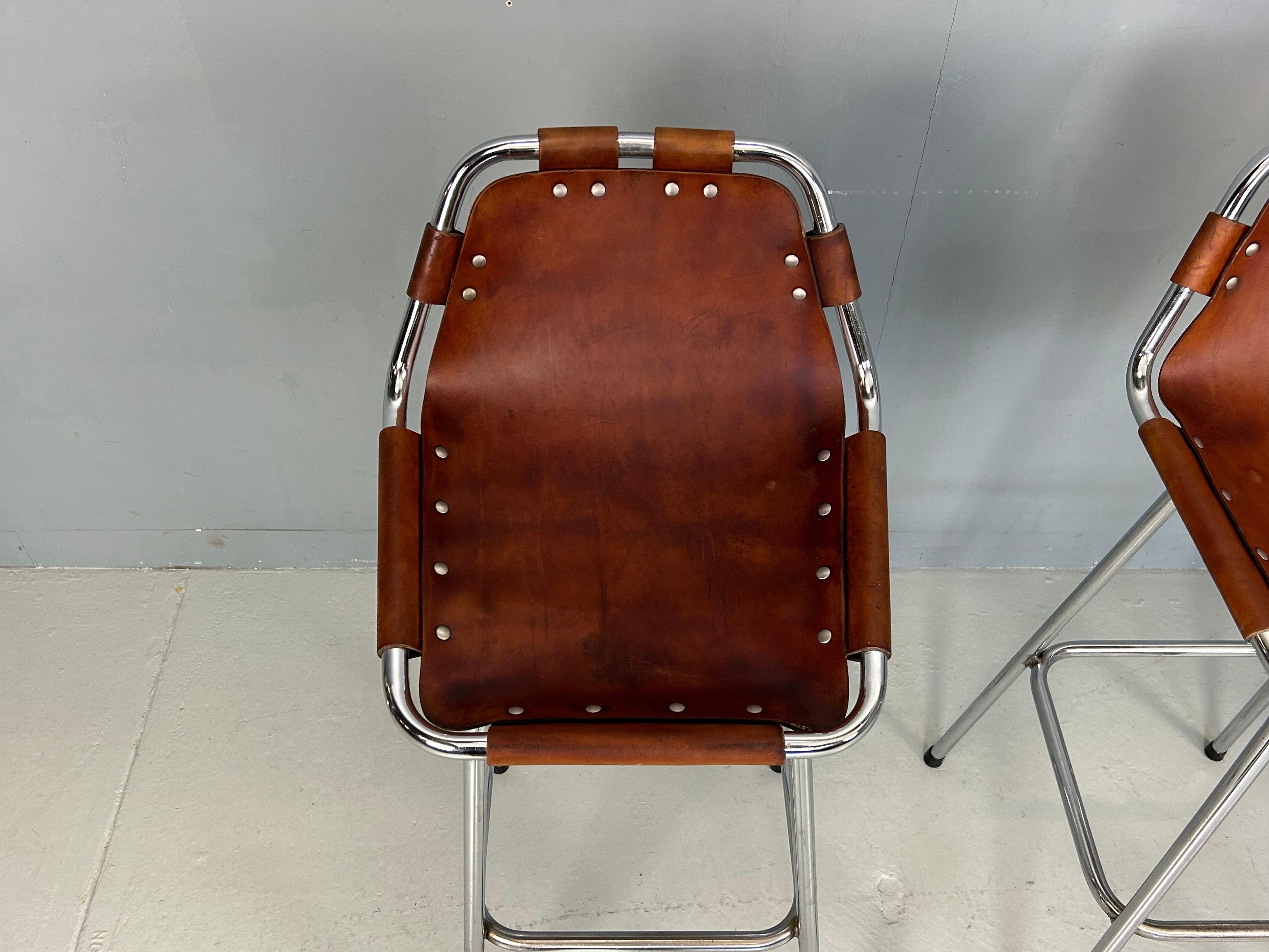 20th Century 3x Leather Bar Stool for Les Arc Ski Resort, Selected by Charlotte Perriand For Sale