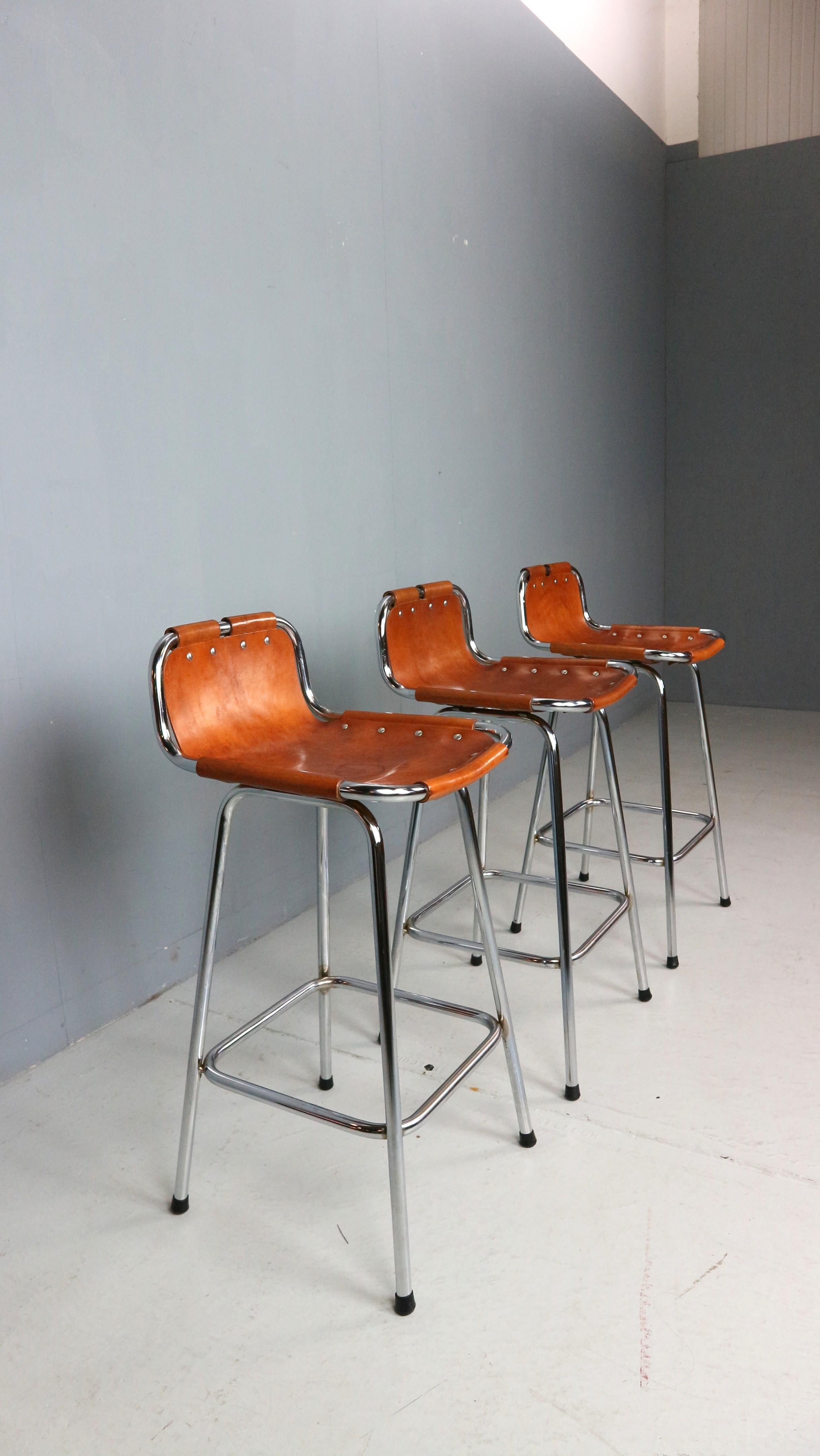 20th Century 3x Leather Bar Stool for Les Arc Ski Resort, Selected by Charlotte Perriand