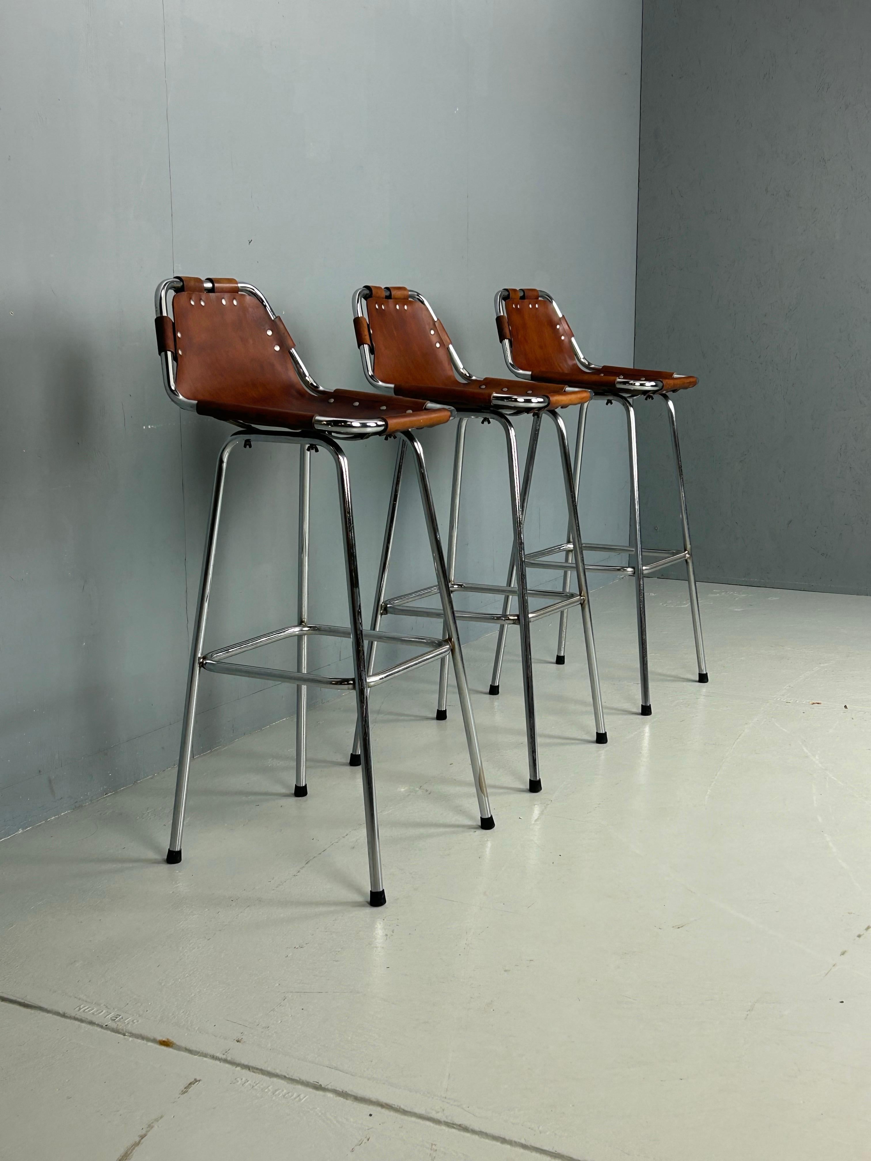 3x Leather Bar Stool for Les Arc Ski Resort, Selected by Charlotte Perriand For Sale 1