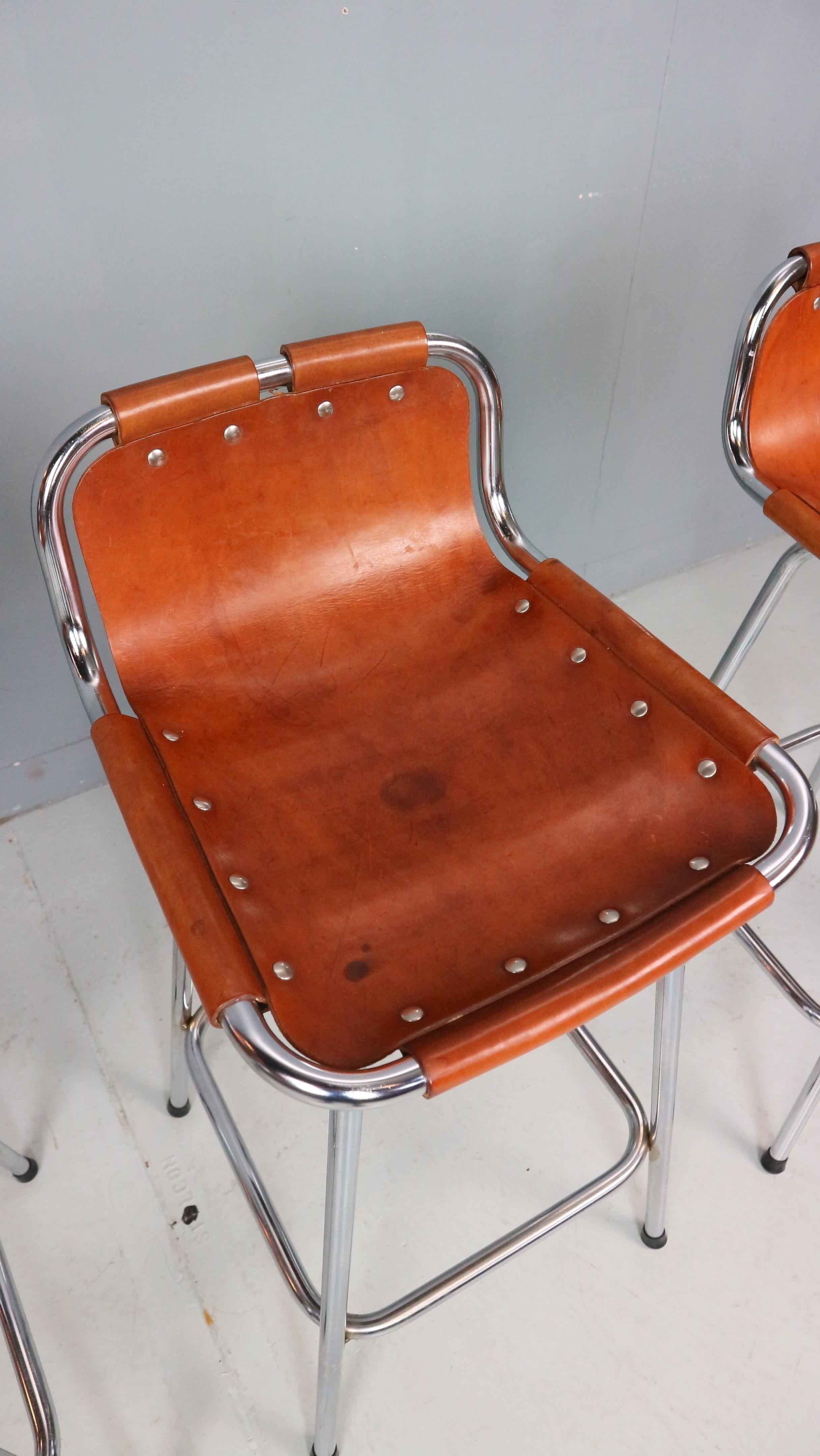 3x Leather Bar Stool for Les Arc Ski Resort, Selected by Charlotte Perriand 2