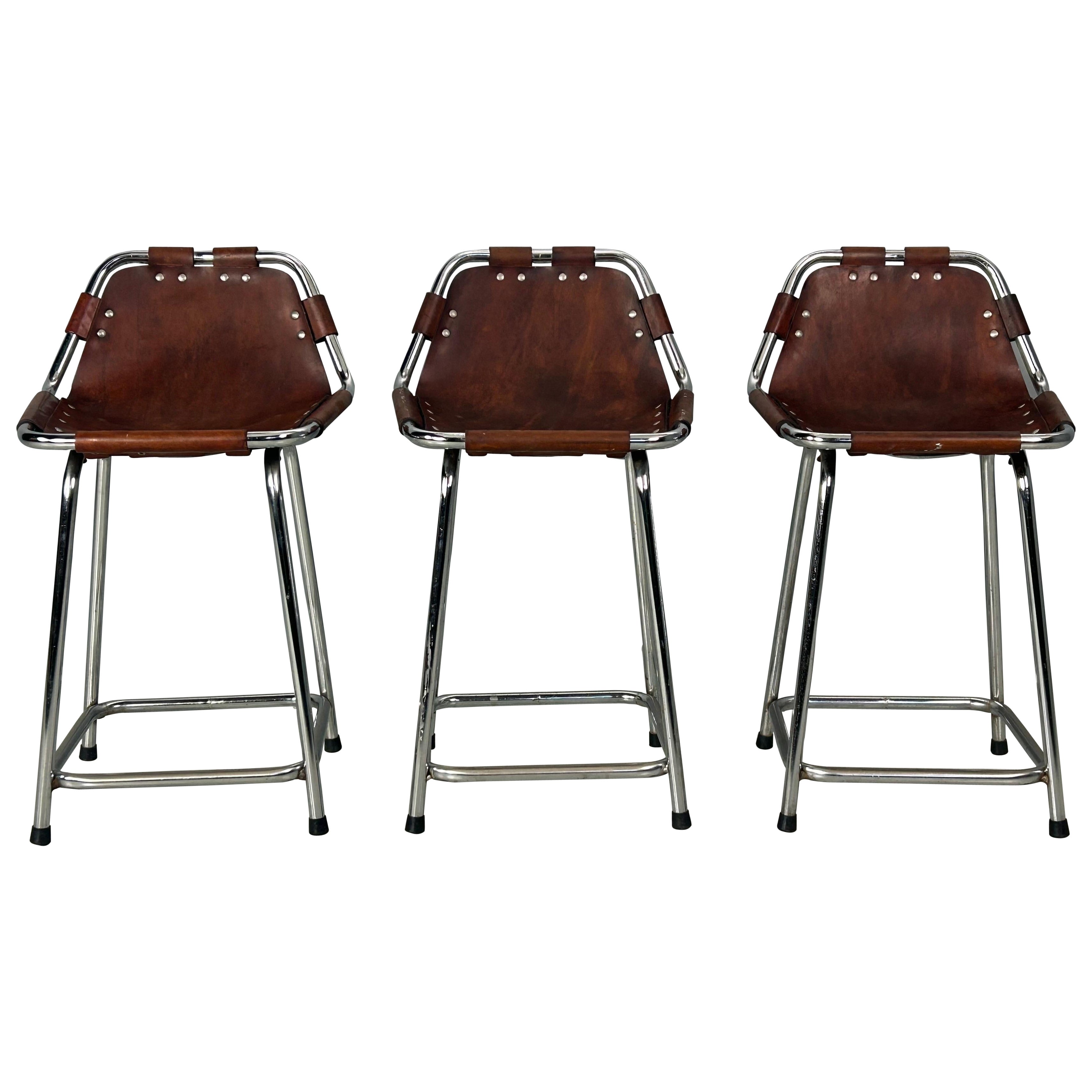 3x Leather Bar Stool for Les Arc Ski Resort, Selected by Charlotte Perriand