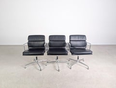3x Original Vitra EA 208 soft pad schwarz Leder Stuhl Charles Eames