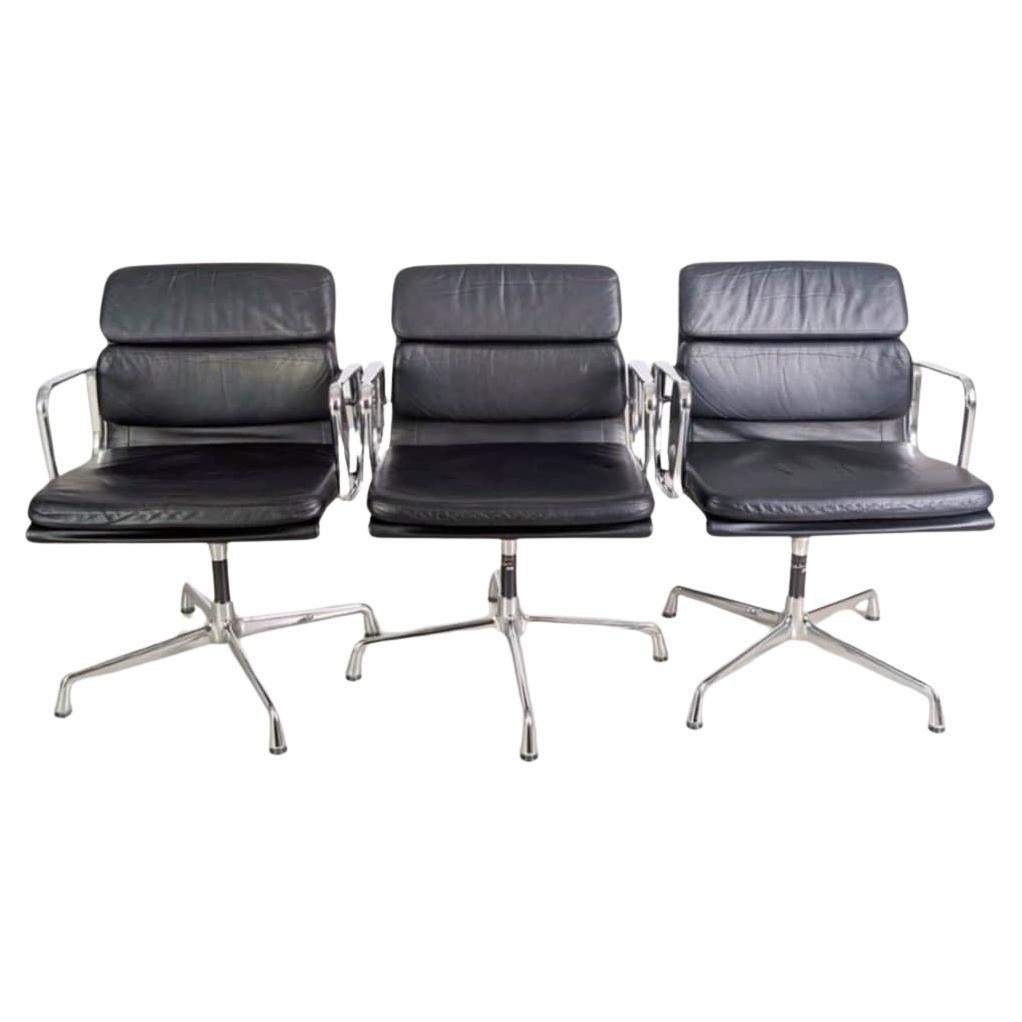 3x Originale Vitra EA 208 soft pad schwarz Leder Stuhl Charles Eames