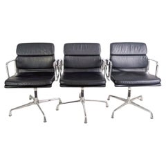 3x Originale Vitra EA 208 soft pad schwarz Leder Stuhl Charles Eames