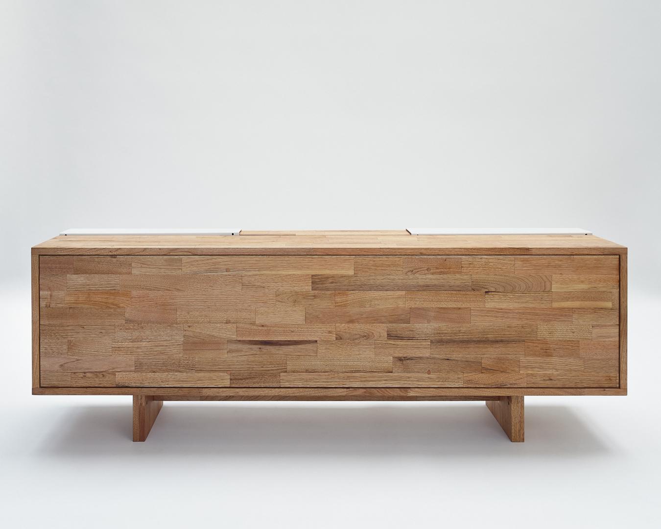 Contemporary 3X Shelf with Base Solid English Walnut LAXseries by MASHstudios For Sale