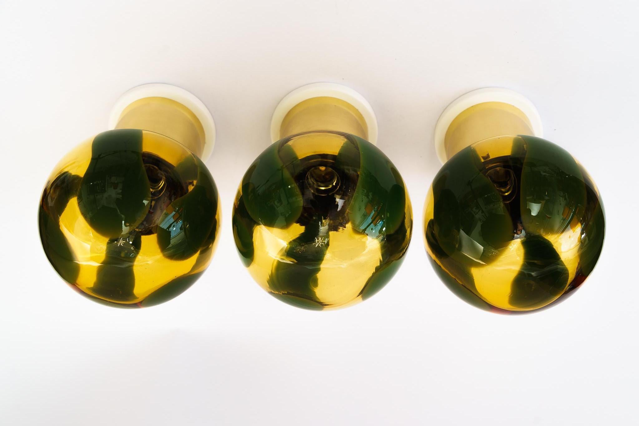 Austrian 3x small ceiling lamps by glashütte Limburg germany around 1970s For Sale