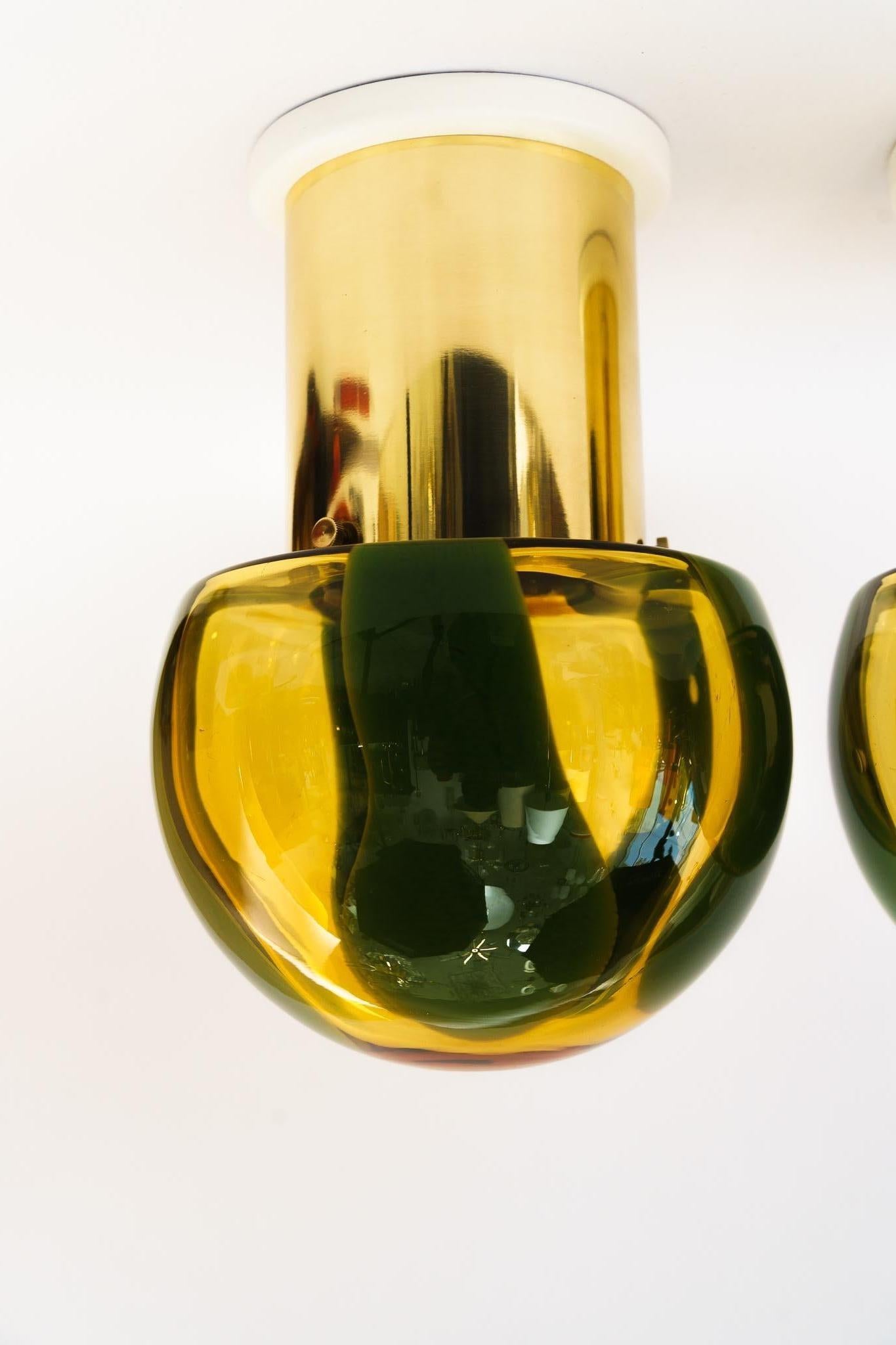 Lacquered 3x small ceiling lamps by glashütte Limburg germany around 1970s For Sale