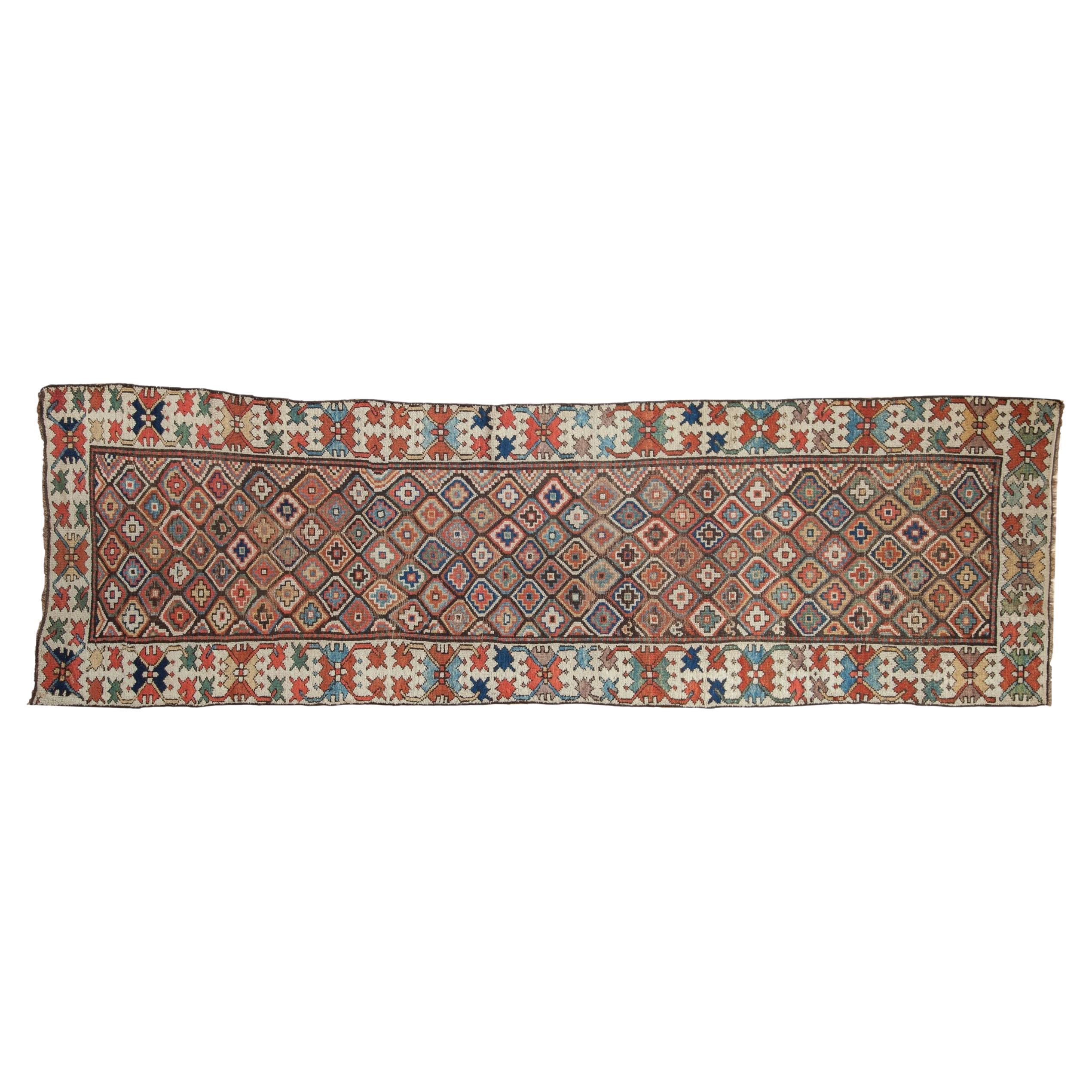 1900s Multicolored Antique Caucasian Runner Rug 2'10" x 7'8" at 1stDibs