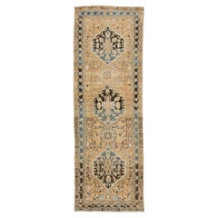 3x10 Antiker Persischer Heriz Läufer - Handgefertigter Wollteppich - Kamel, Schiefer Blau 1920s