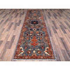 3'x10' Blue Aryana Grade Heriz All Over Design Hand Knotted Wool Runner Rug