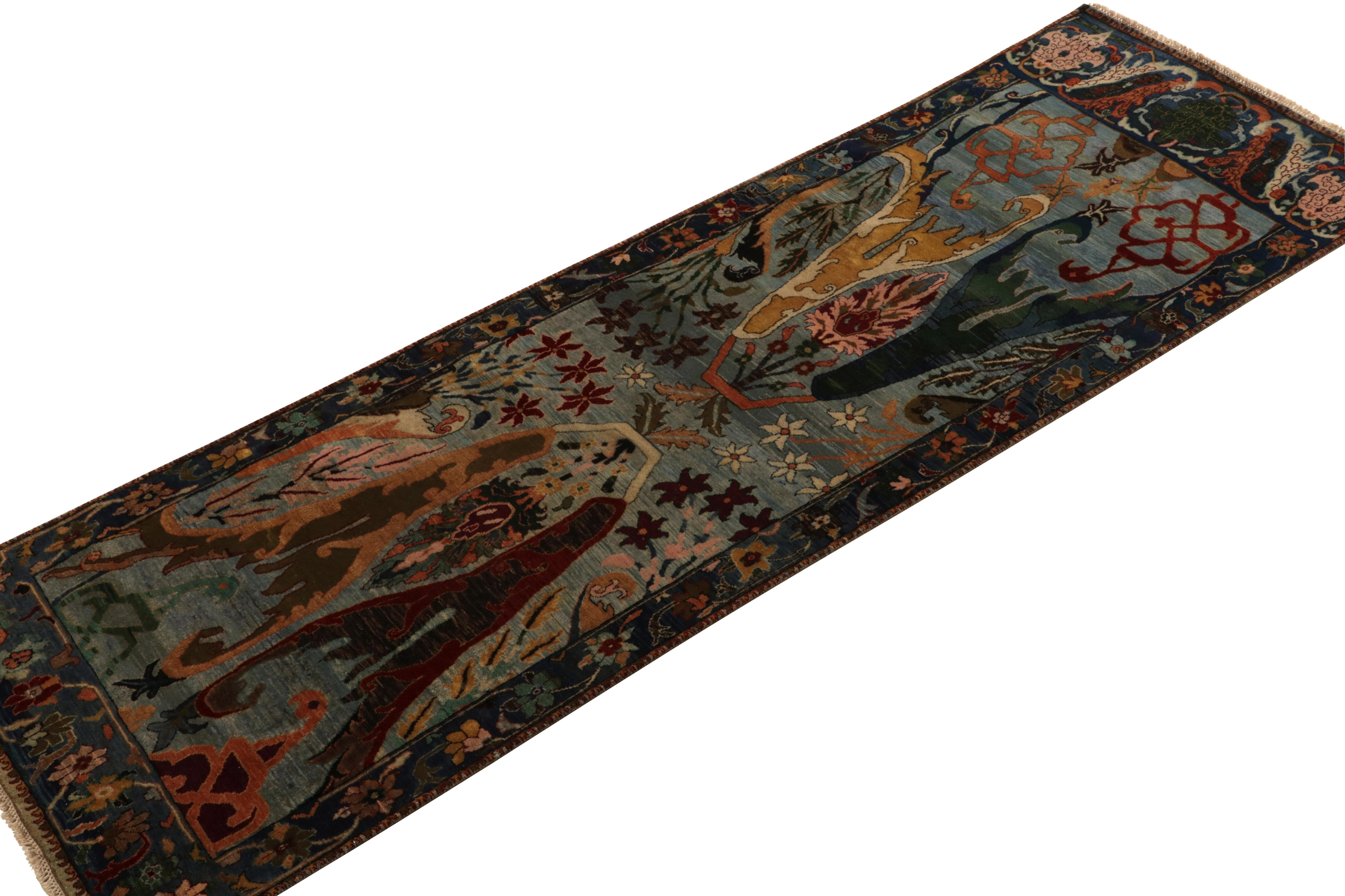 Modern Rug & Kilim's Classic-Style Floral Runner in a Blue, Multicolor Floral Pattern For Sale