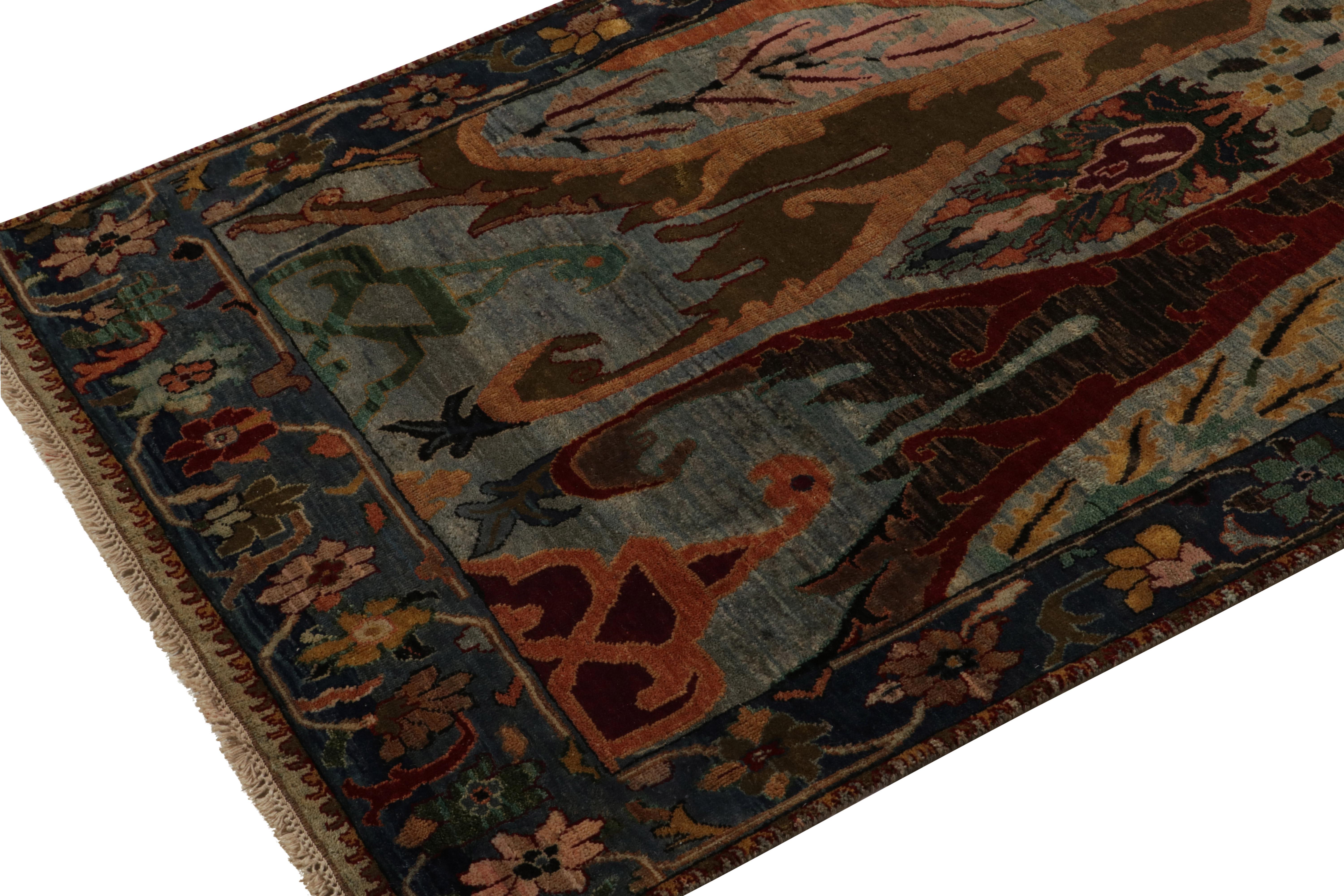 Indian Rug & Kilim's Classic-Style Floral Runner in a Blue, Multicolor Floral Pattern For Sale