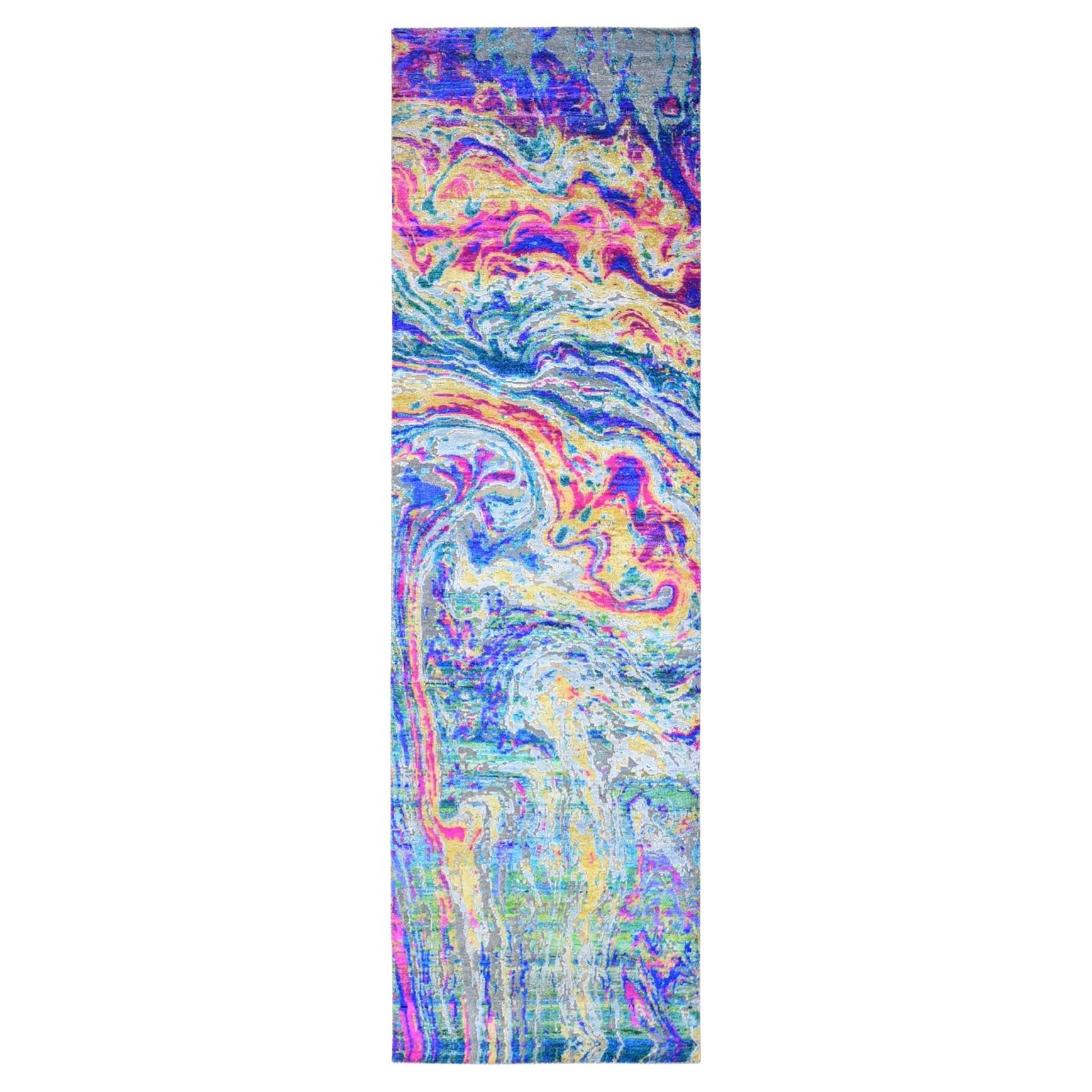 3'x10' Colorful Sari Silk with Textured Wool The Lava Design Wide Runner Rug