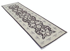 3x10 ft Floral Hallway Runner. Brown Kitchen Rug. Handknotted Corridor Rug