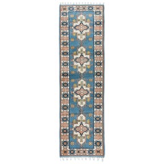 3x10 Ft Handgeknüpfter Anatolischer Woll-Läufer in Blau, moderner Corridor-Teppich