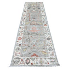 3'x10' Grau Afghan Angora Oushak Leaf Design Hand geknüpft Wolle Läufer Teppich