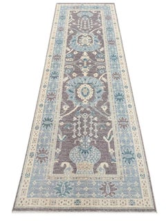 3x10 Hand Knotted Turkish Oushak Runner Rug –Wool Geometric Design