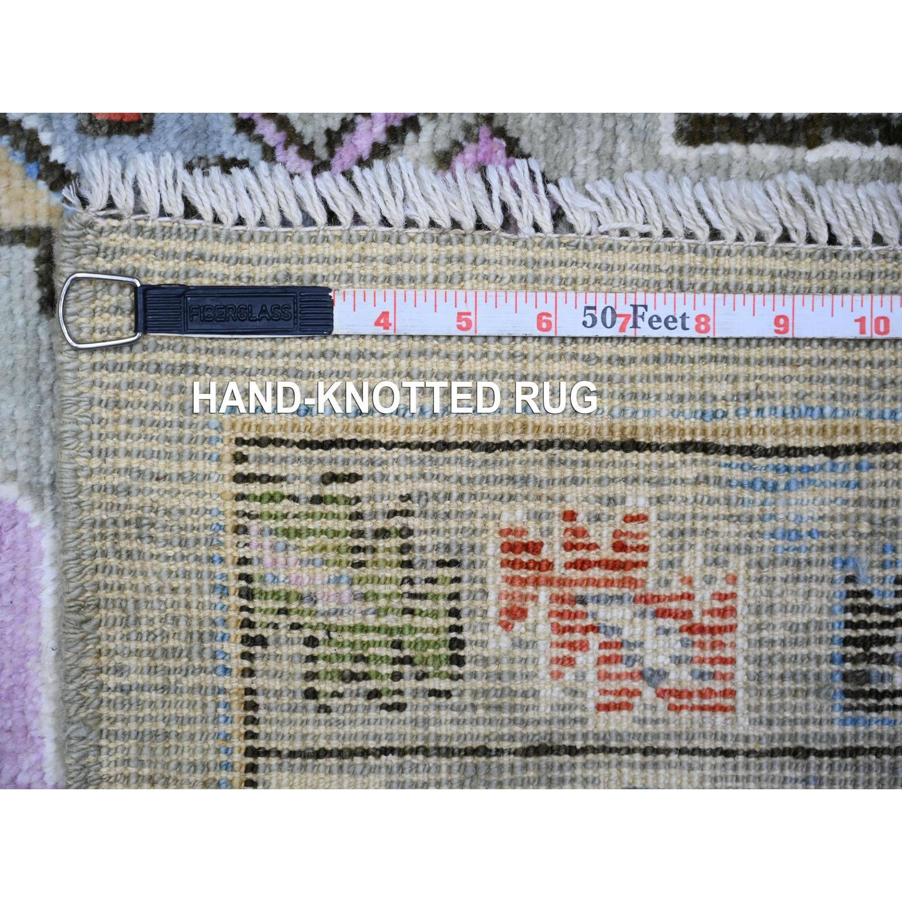 3'x10' Taupe Reine Wolle Afghan Angora Oushak Hand geknüpft Läufer Teppich (21. Jahrhundert und zeitgenössisch) im Angebot