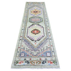 3'x10' Taupe Pure Wool Afghan Angora Oushak Hand Knotted Runner Rug