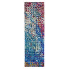 3'x10'1" THE PEACOCK, Sari Silk Colorful Runner, tapis oriental noué à la main