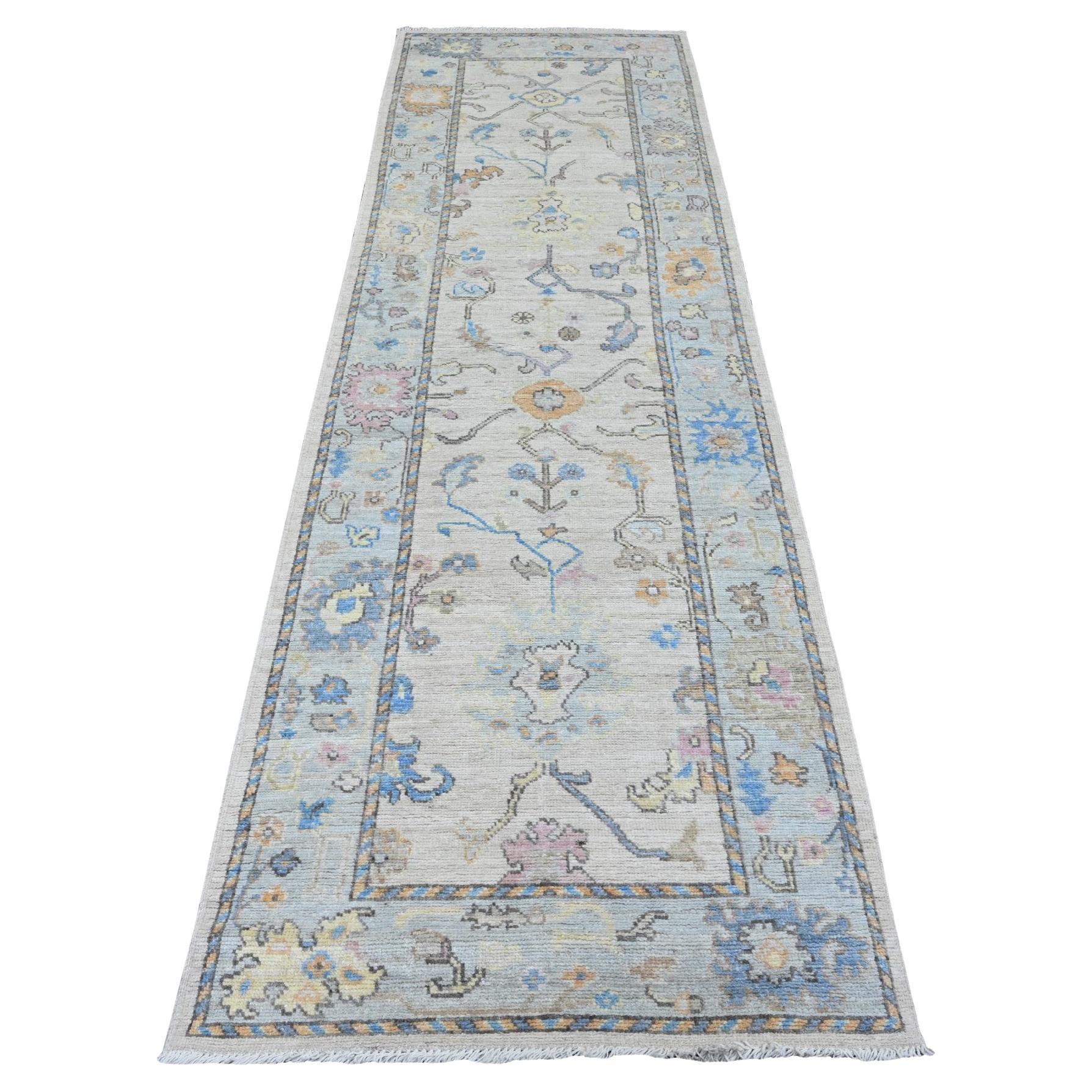 3
x10
1" Weißer handgeknüpfter afghanischer Angora Oushak Reben Design Wolle Läufer Teppich