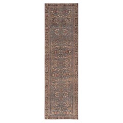 3'x10'10" Brown Silver Wash Vintage Persian Tabriz Hand Knotted Wool Runner Rug