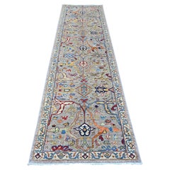 3'x10'10" Gray Peshawar with Bijar Garus Design Hand Knotted All Wool Runner Rug