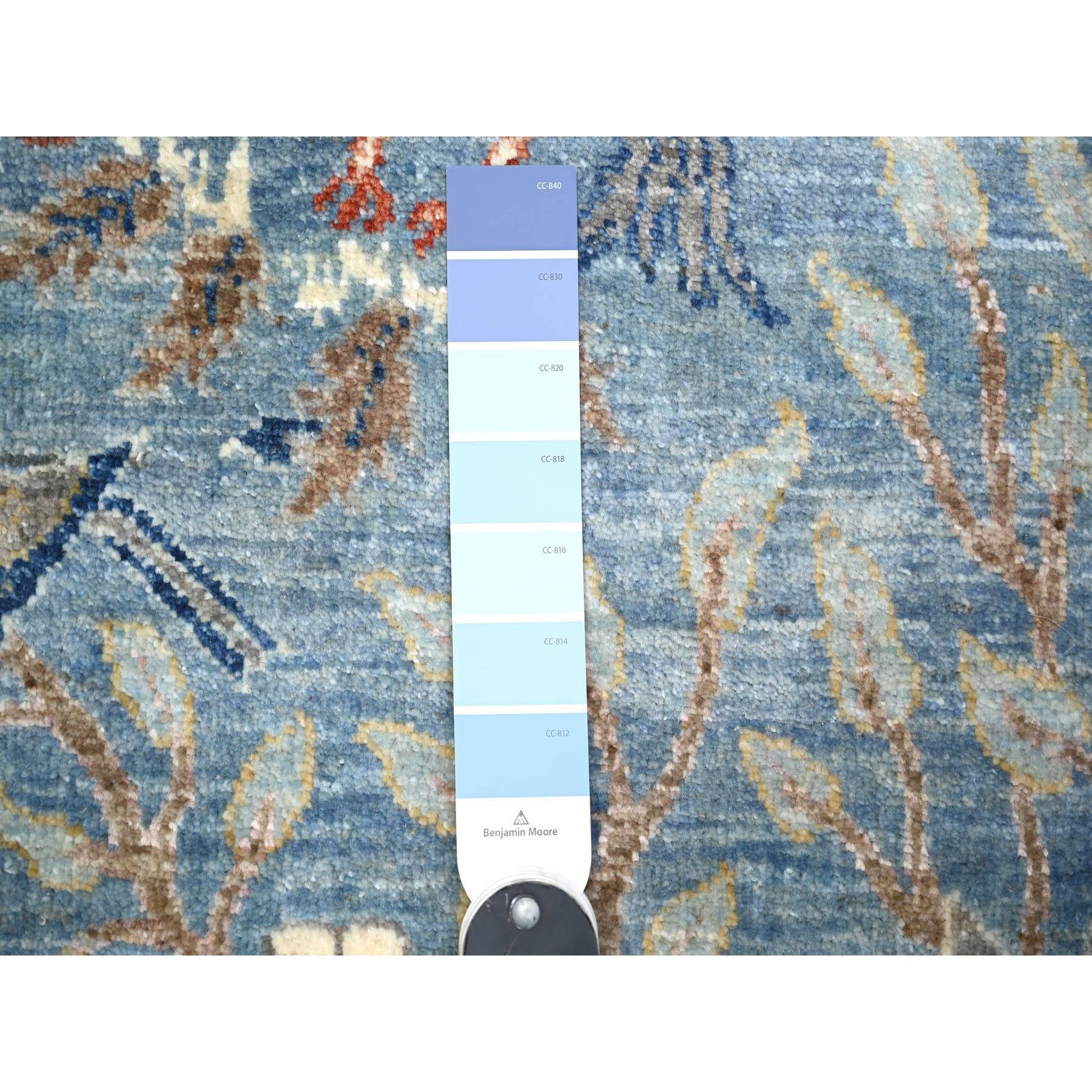 Oushak Tapis oriental bleu Peshawar Birds of Paradise noué à la main 3'x10'2