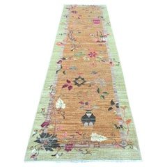 3'x10'2" Brown Chinese Art Deco Inspired Peshawar Hand Knotted Wool Runner Rug