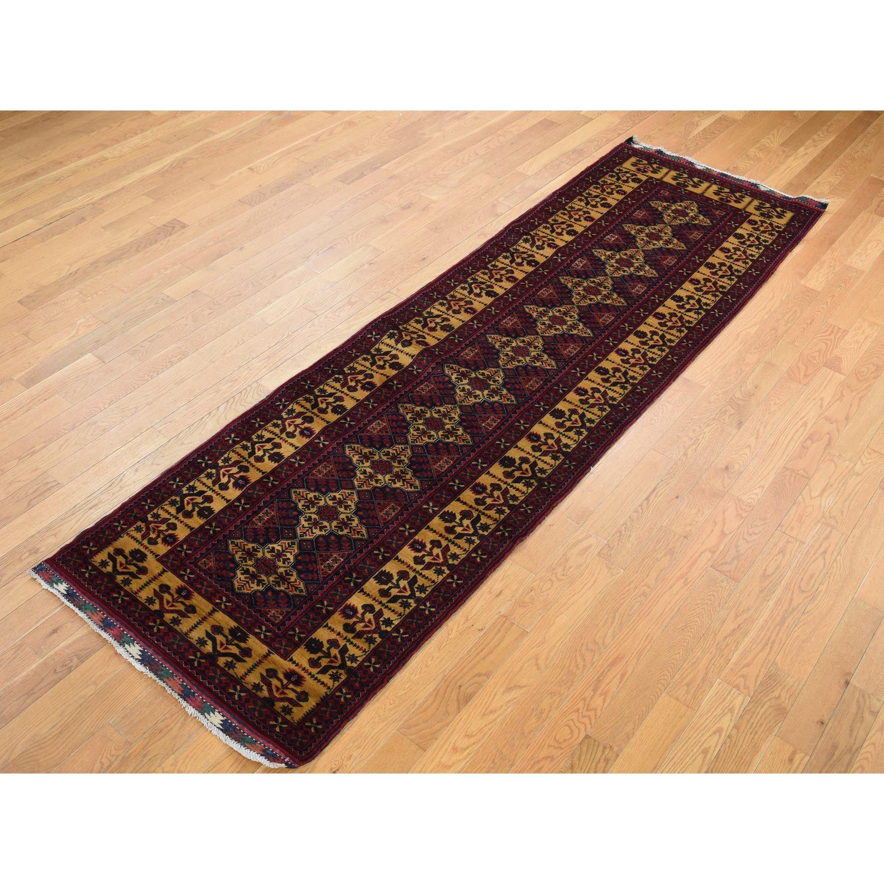 Tribale Tappeto orientale rosso afghano Khamyab lucido in lana annodata a mano 3'x10'2
