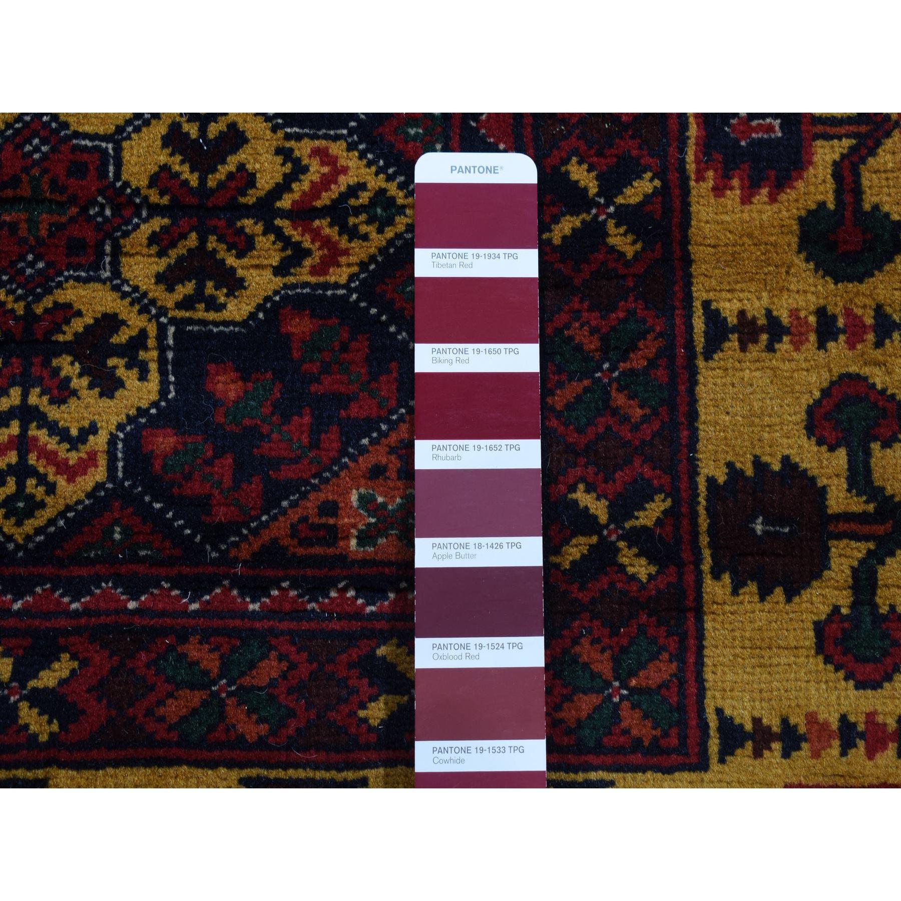 Tappeto orientale rosso afghano Khamyab lucido in lana annodata a mano 3'x10'2