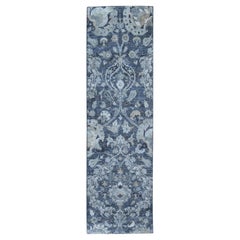 3'x10'2" Silk with Textured Wool Palmette Motif Hand Knotted Wide Runner Rug