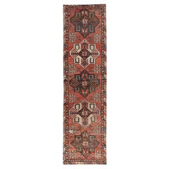 3'x10'3" Coral Red Vintage Persian Bakhtiar Hand Knotted Pure Wool Runner Rug