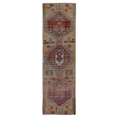 3'x10'5" Cantaloupe Orange Vintage Persian Village Hand Knotted Wool Runner Rug