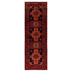 3'x10'7" Black Hand Knotted Zero Pile Vintage Zoroastrian Heriz Wool Runner Rug