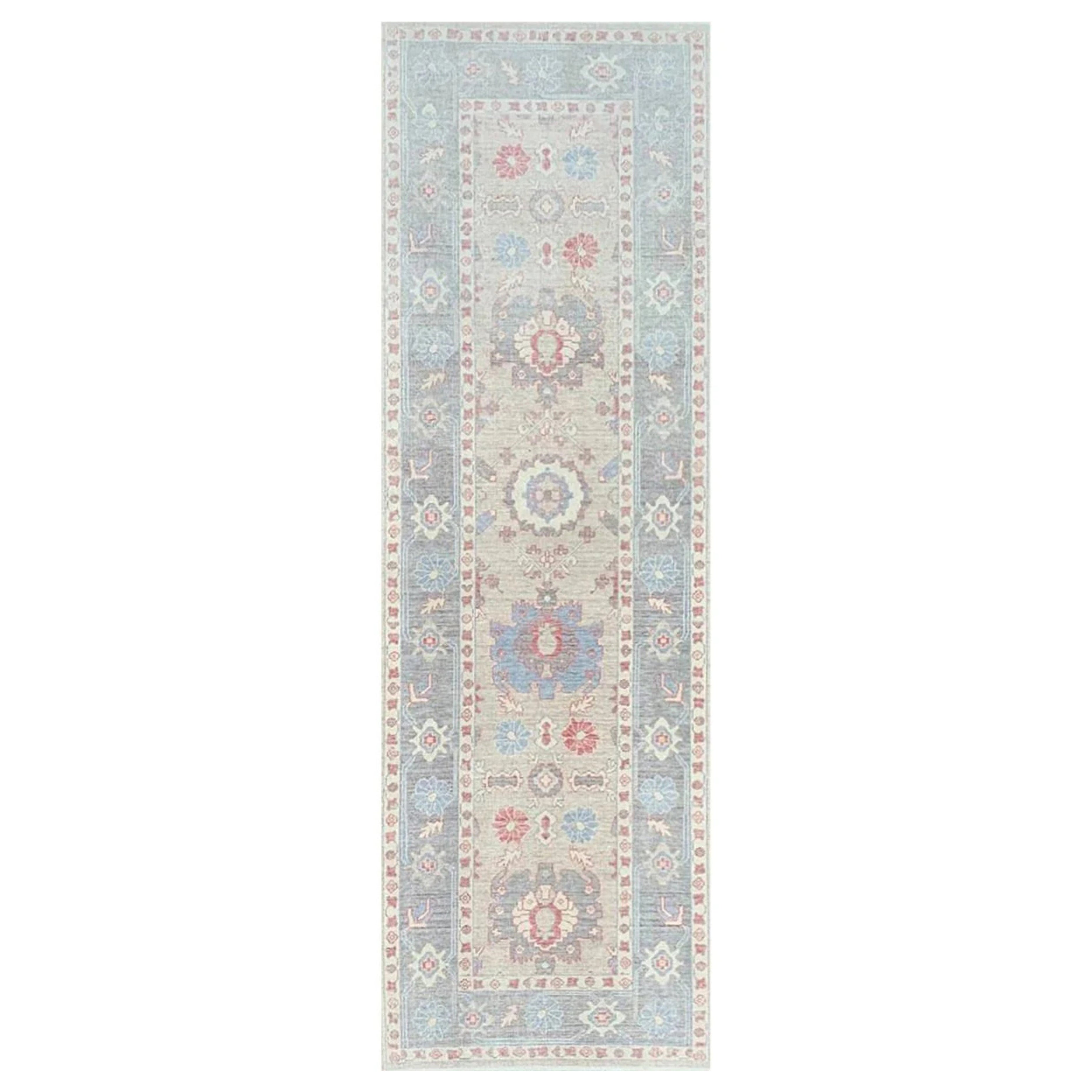 3x11 Hand Knotted Turkish Oushak Runner – Wool Floral Area Rug