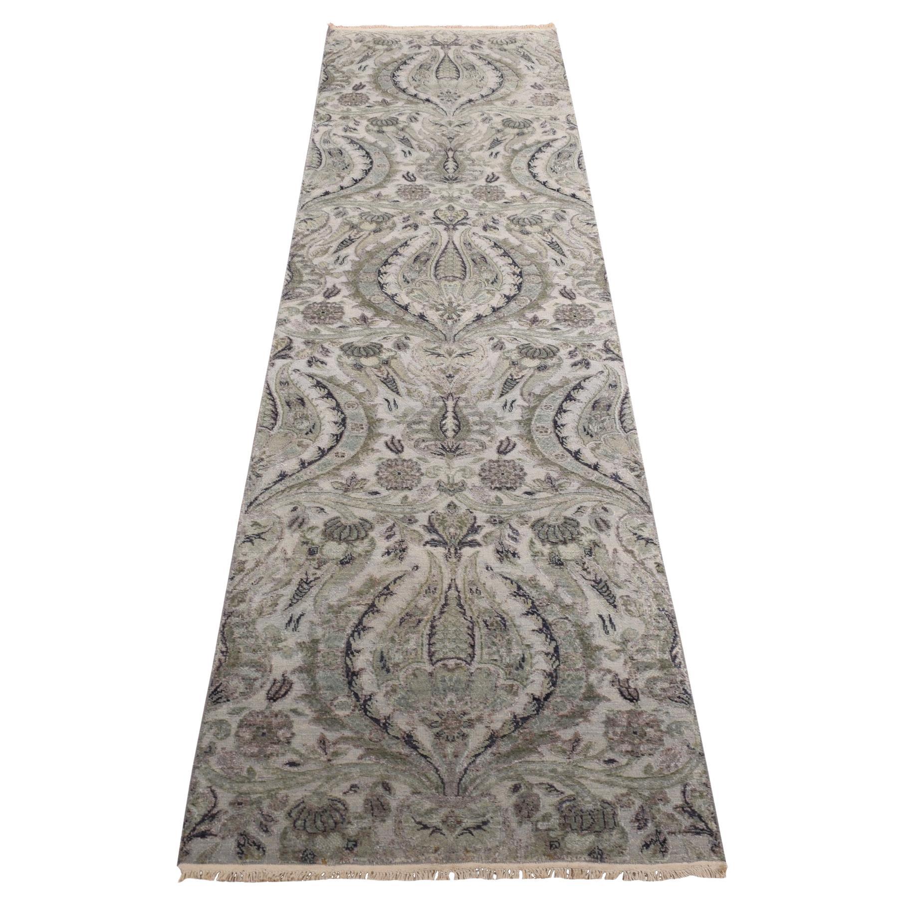 3
x11
10" Alfombra anudada a mano de seda pura y lana texturizada con diseño de flor de tulipán gris en venta