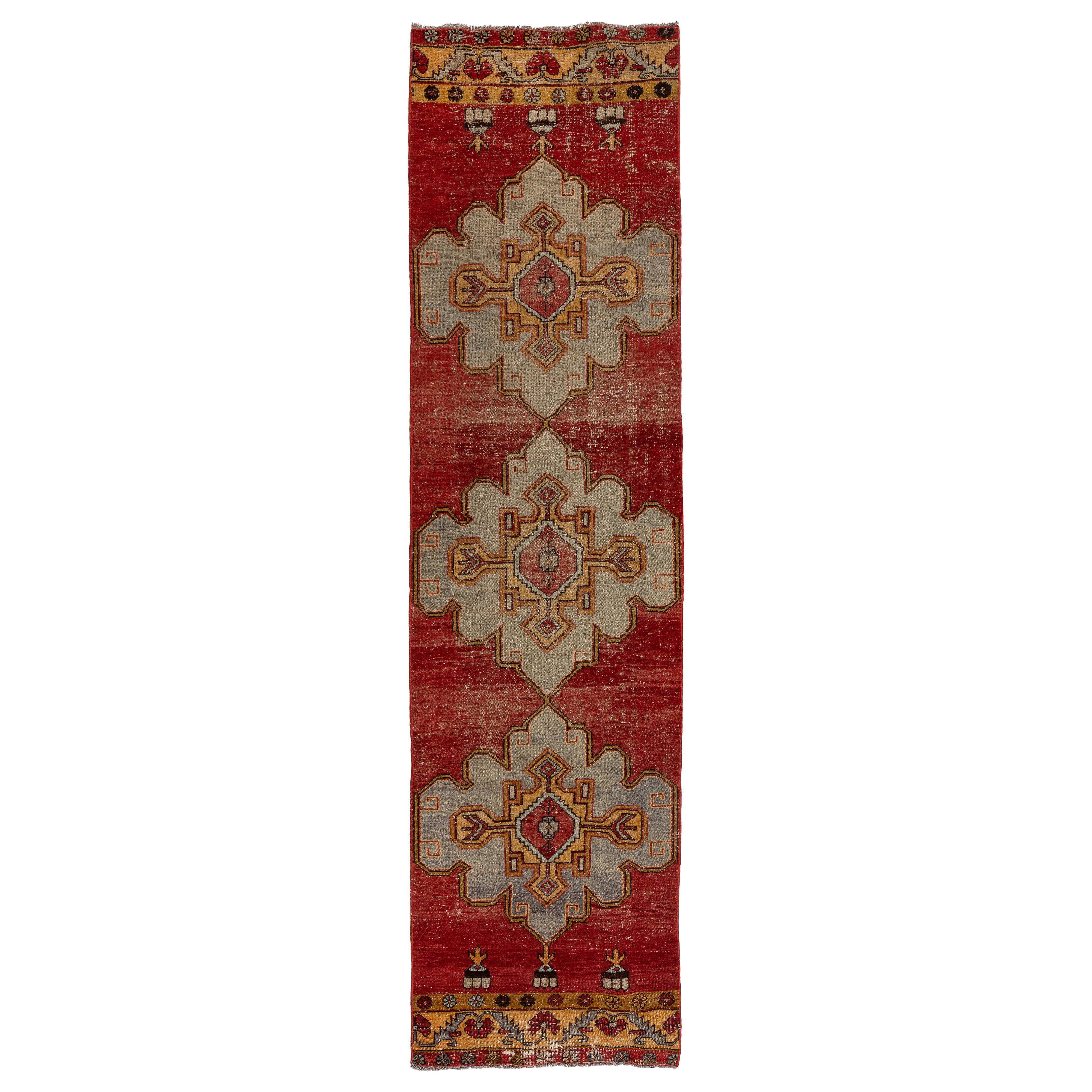 3x11.4 Ft Vintage Handmade Hallway Runner Rug, Red Kitchen Rug, Corridor Rug