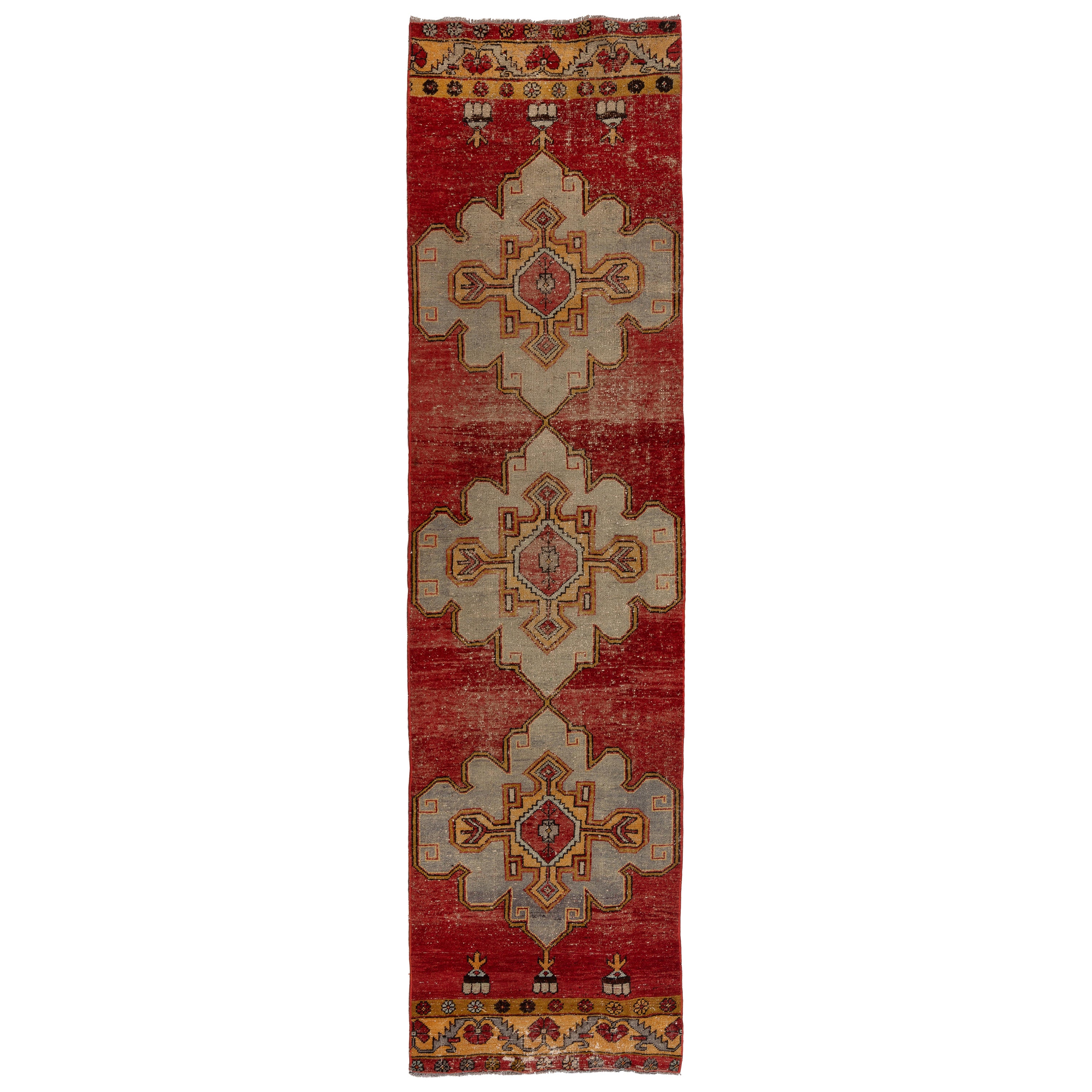3x11.4 Ft Vintage Türkischer Vintage-Läufer, einzigartiger handgefertigter Flurteppich aus Wolle
