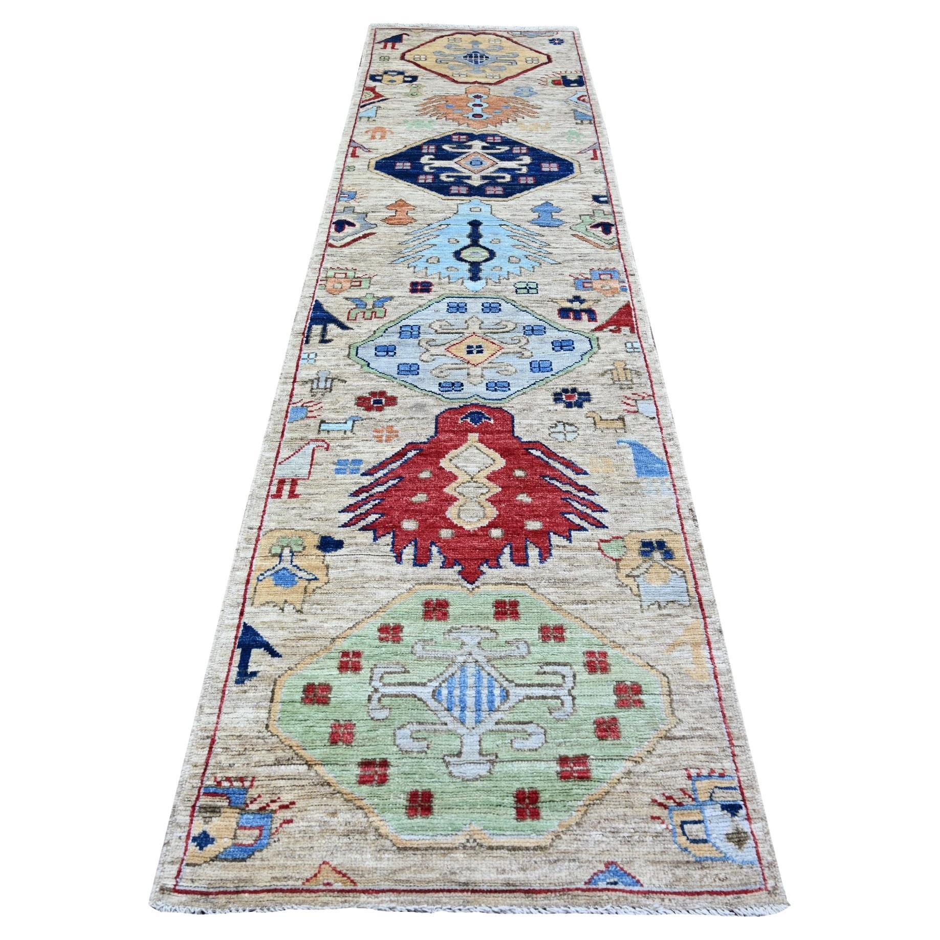 3'x11'4" Gray Anatolian Village Inspired Design Hand Knotted Wool Runner Rug For Sale