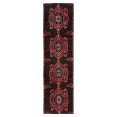 3'x11'6" brauner Vintage-Läufer aus handgeknüpfter Wolle im zoroastrischen Hamadan-Stil – sauberer Teppich