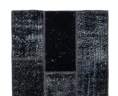 3x11.6 Ft Modern Handmade Patchwork Runner Rug in Shades of Black for Kitchen