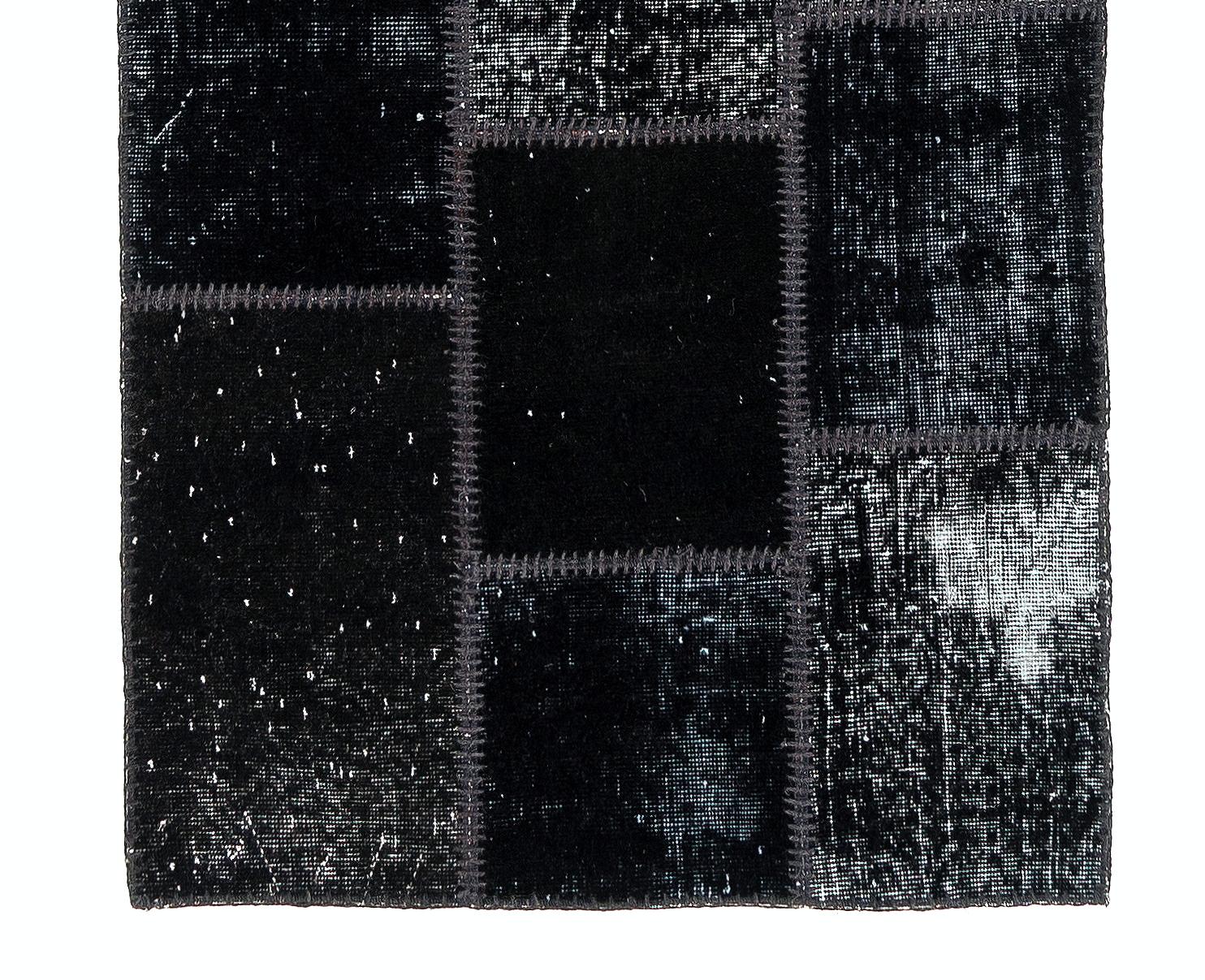 Tessuto a mano Tappeto moderno Patchwork fatto a mano 3x11.6 Ft con sfumature di nero per la cucina in vendita