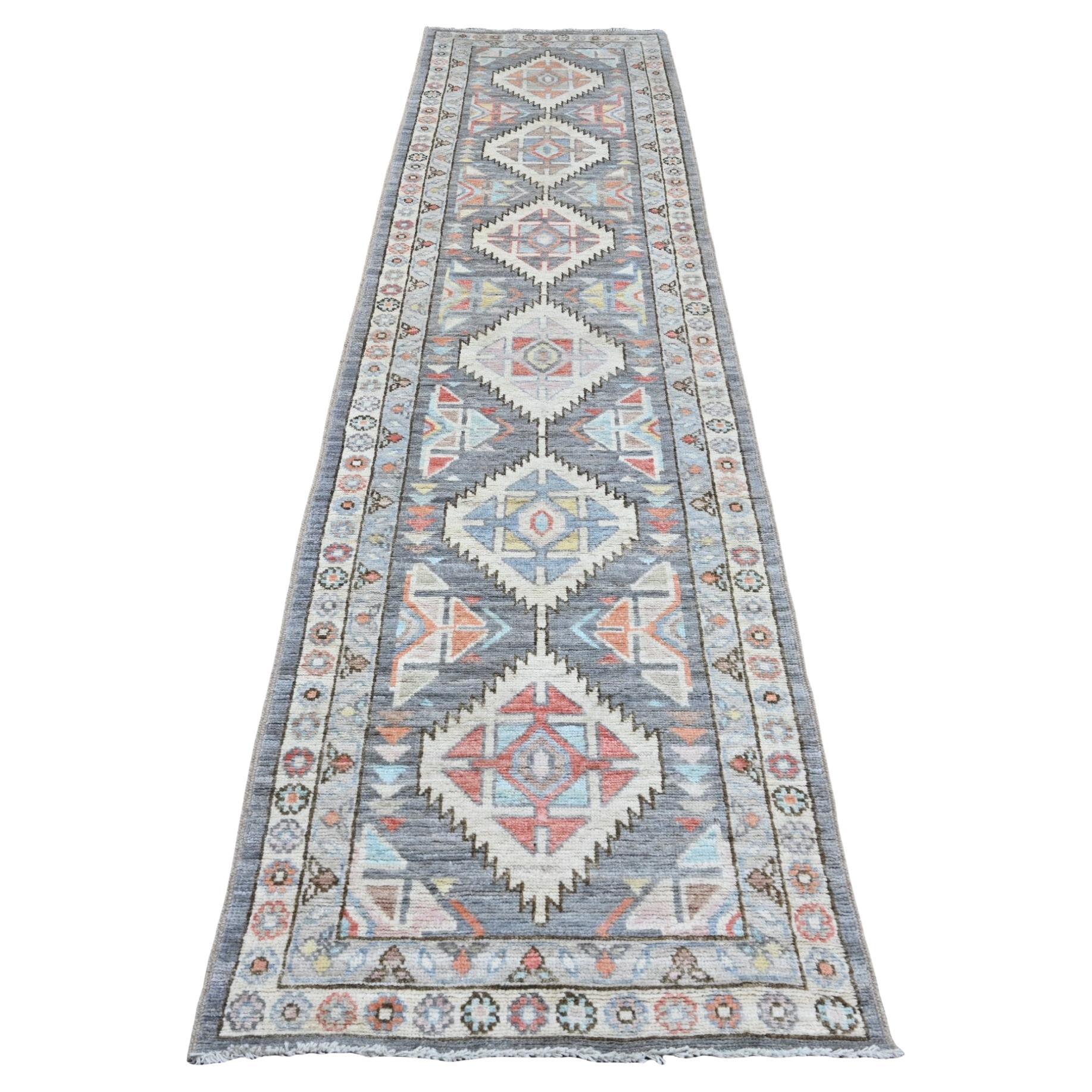 3'x11'6" Gray Anatolian Village Inspired Design Hand Knotted Wool Runner Rug