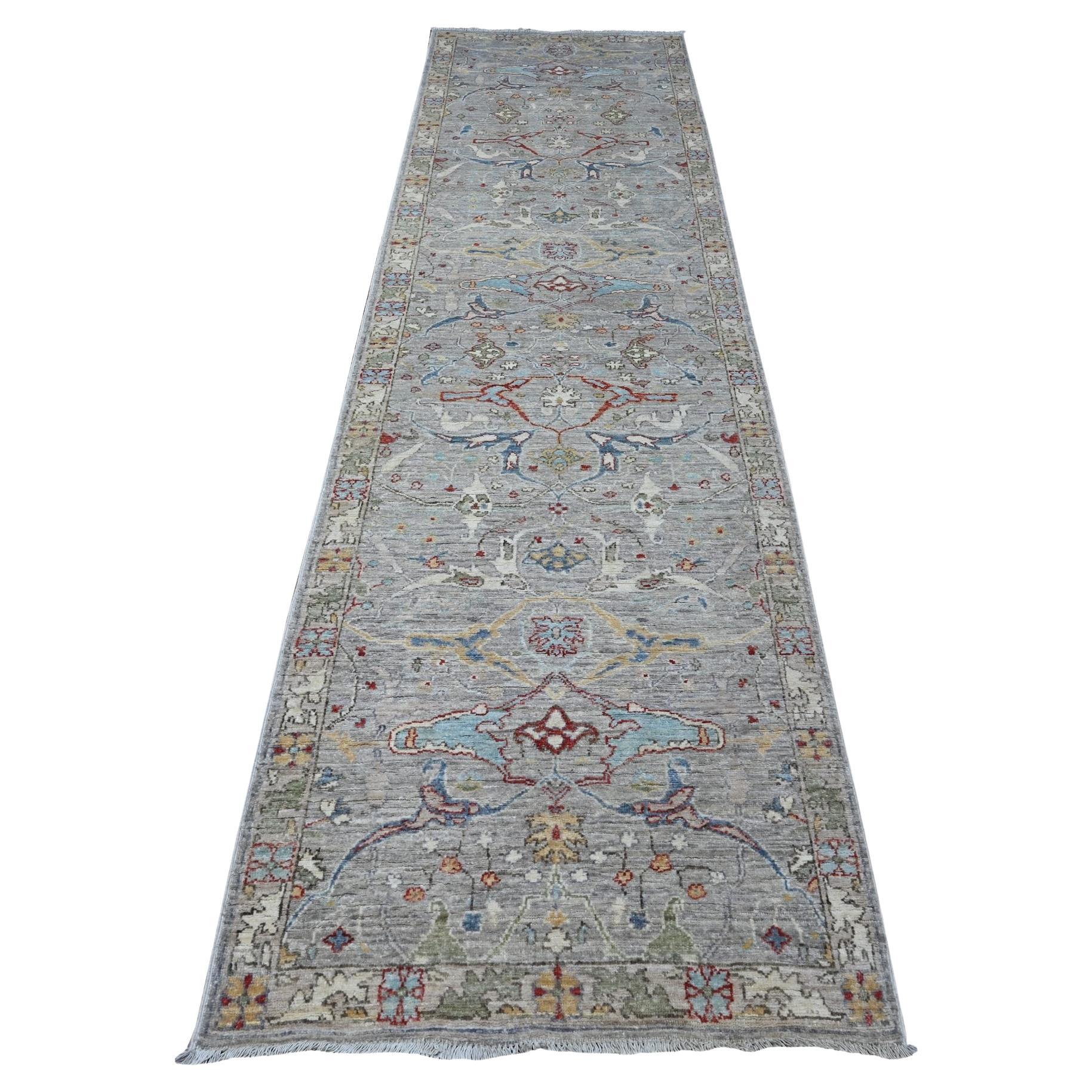 3'x11'7" Dorian Gray Bidjar Garus Design Hand Knotted Wool Runner Aryana Rug For Sale