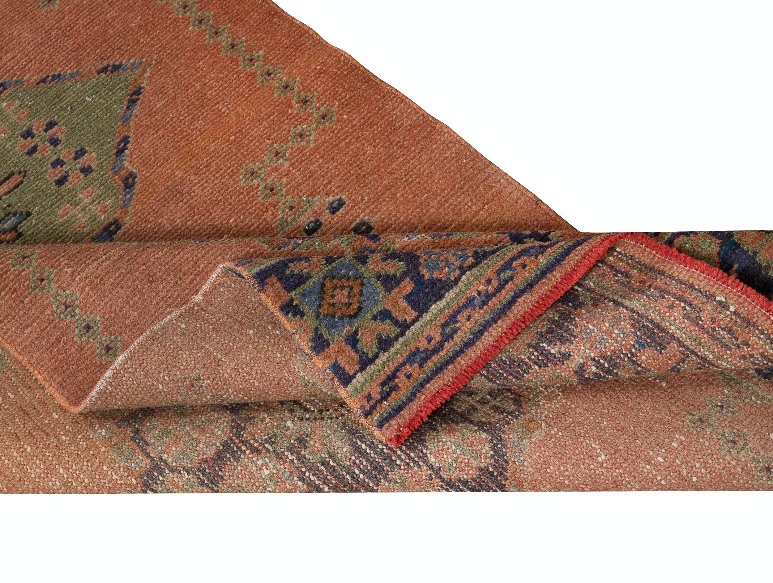 Rustic 3x11.7 Ft 1960s Runner Rug for Kitchen. Handmade Hallway Rug. Turkish Stair Rug For Sale