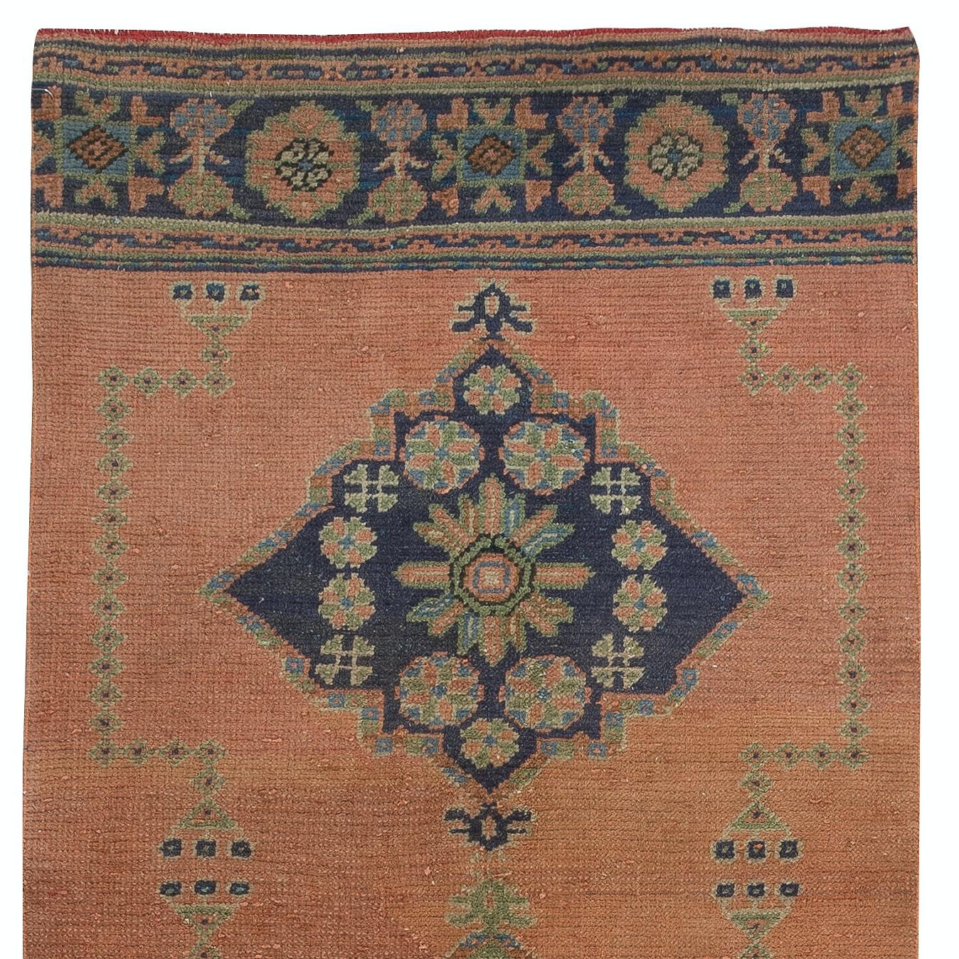 Hand-Knotted 3x11.7 Ft 1960s Runner Rug for Kitchen. Handmade Hallway Rug. Turkish Stair Rug For Sale