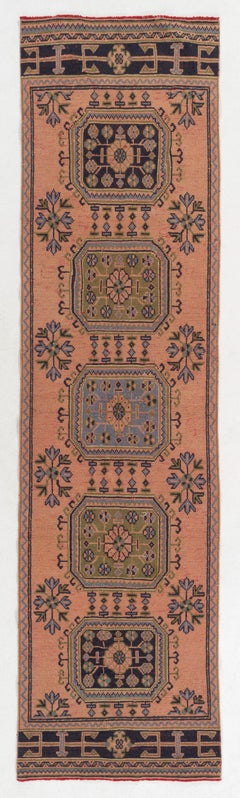3x11.7 Ft Mid-Century Handmade Anatolian Wool Runner Rug, Narrow Hallway Carpet