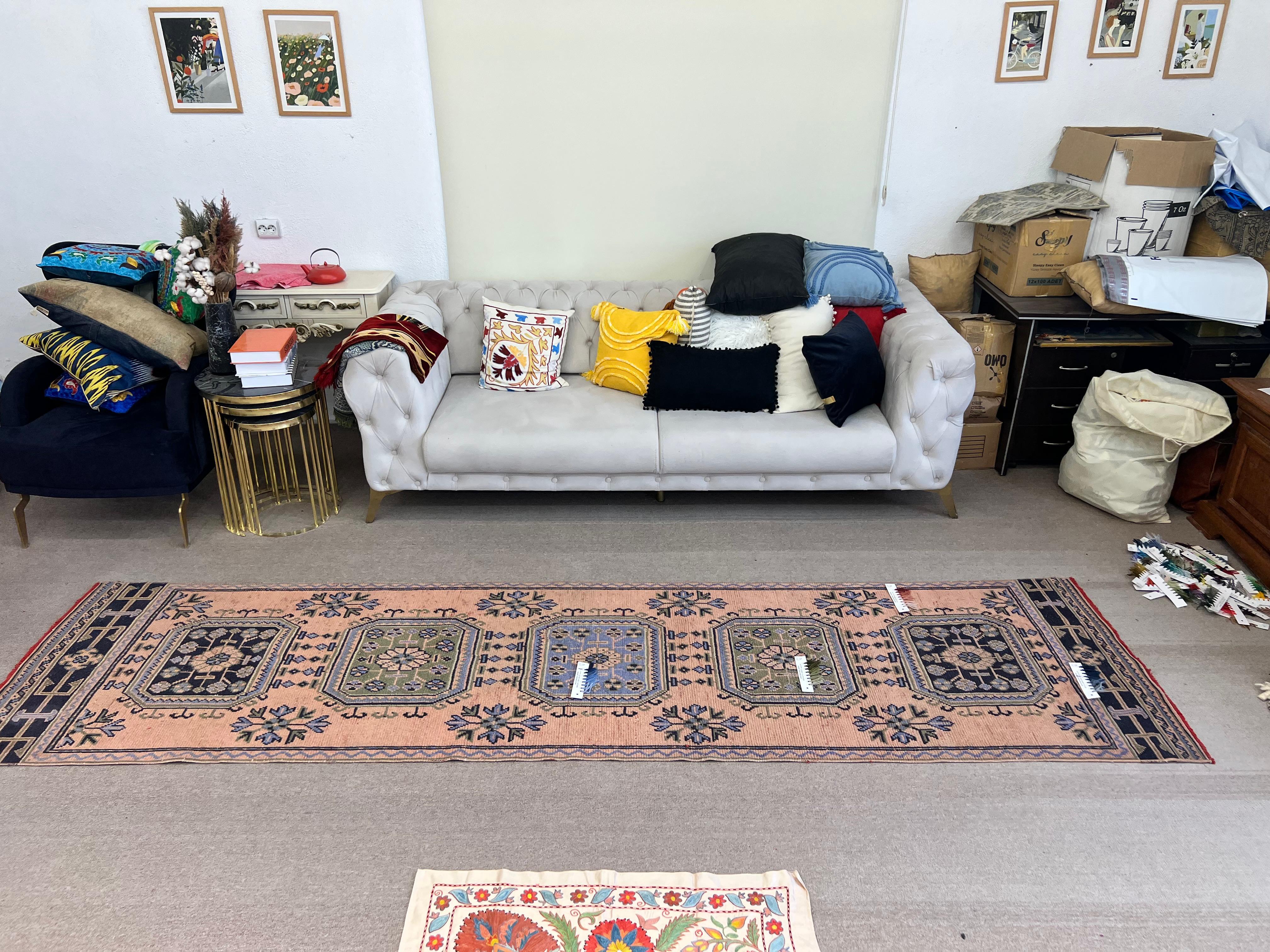 Alfombra de Anatolia Vintage de 3x11,7 pies para pasillo. Alfombra de pasillo hecha a mano en venta 2