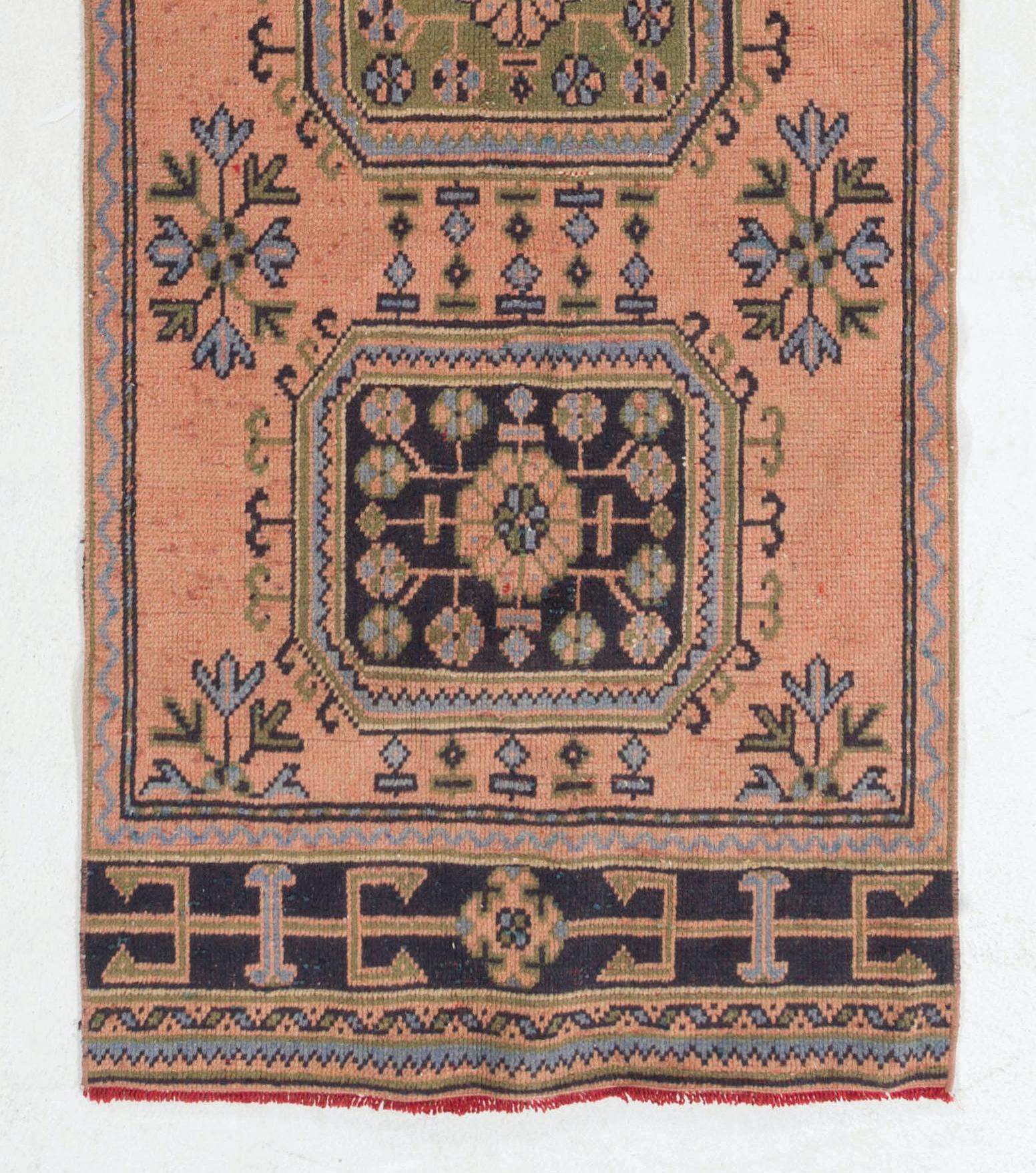 Turkish 3x11.7 Ft Vintage Anatolian Runner Rug for Hallway. Handmade Corridor Carpet For Sale